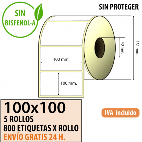 100x100 - 5 Rollos Etiquetas Térmicas PROTEGIDAS