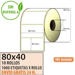 80X40 - 10 Rollos Etiquetas Térmicas