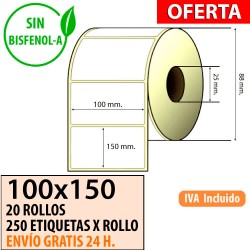 100X150 - 20 Rollos Etiquetas Térmicas 250 ET/ROLLO